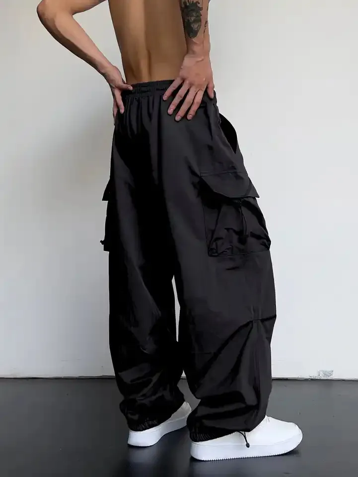 Men's Quick-Drying Overalls Summer 2024 Parachute Pants High Waist Wide Leg Casual Sports Trousers Lightweight Breathable Outdoor Work Pants showcase 2