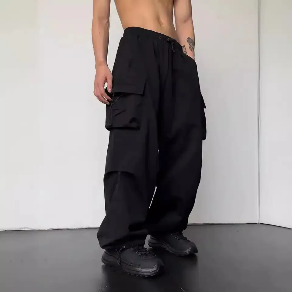 Men's Quick-Drying Overalls Summer 2024 Parachute Pants High Waist Wide Leg Casual Sports Trousers Lightweight Breathable Outdoor Work Pants thumbnail 4