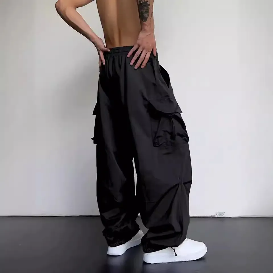 Men's Quick-Drying Overalls Summer 2024 Parachute Pants High Waist Wide Leg Casual Sports Trousers Lightweight Breathable Outdoor Work Pants thumbnail 2