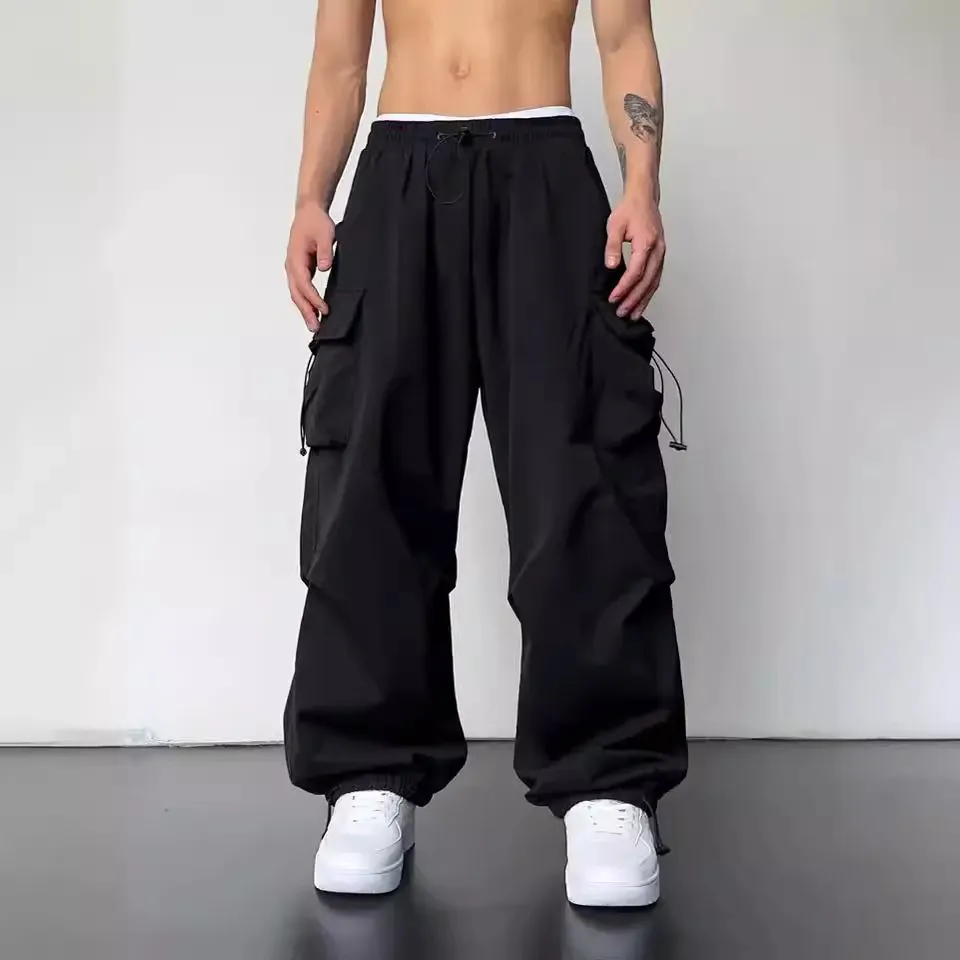Men's Quick-Drying Overalls Summer 2024 Parachute Pants High Waist Wide Leg Casual Sports Trousers Lightweight Breathable Outdoor Work Pants thumbnail 3