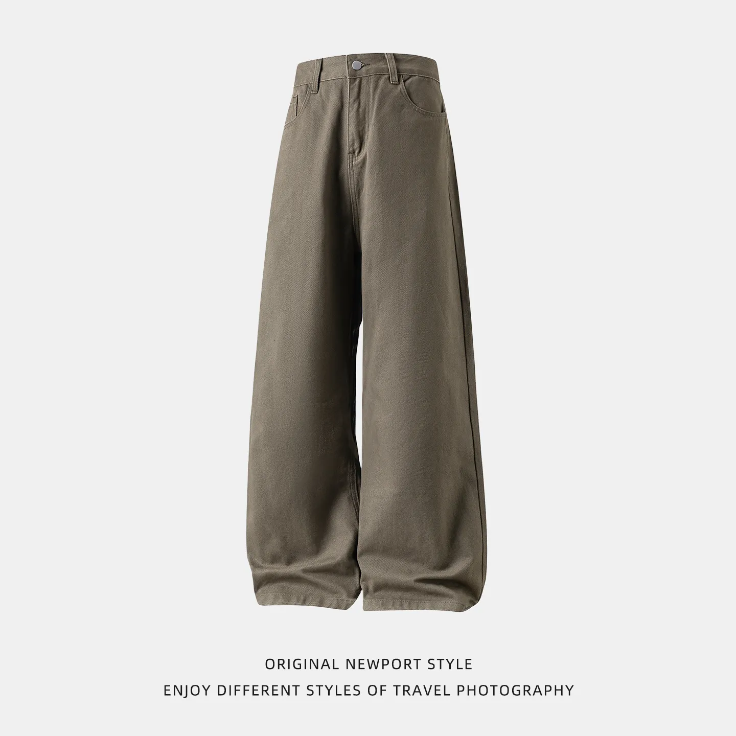 Men's Twill Casual Pants Loose Fit Straight Leg Cotton Trousers Autumn Style Semi-Elastic Waist Trendy Retro Long Pants for Men thumbnail 5