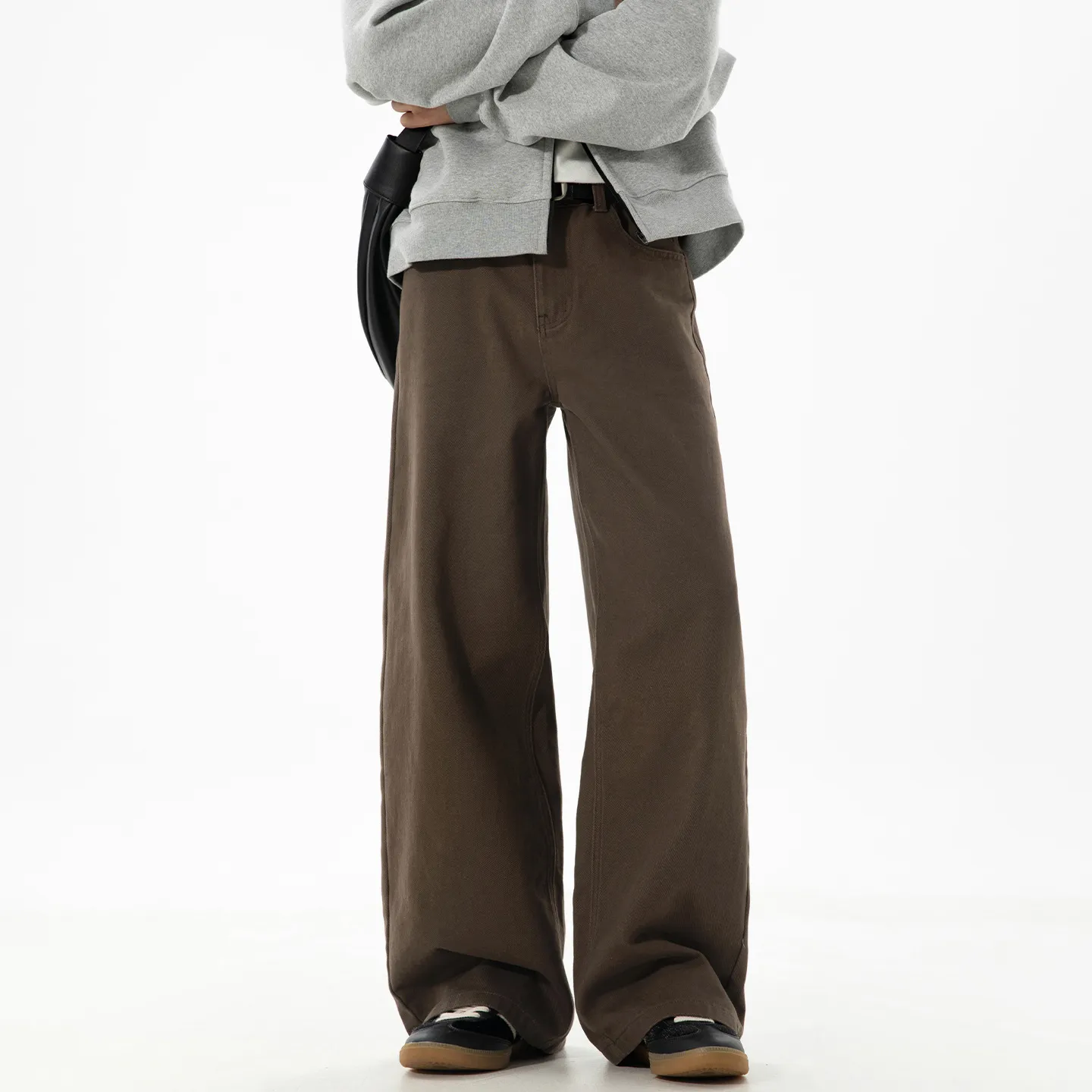 Men's Twill Casual Pants Loose Fit Straight Leg Cotton Trousers Autumn Style Semi-Elastic Waist Trendy Retro Long Pants for Men thumbnail 1