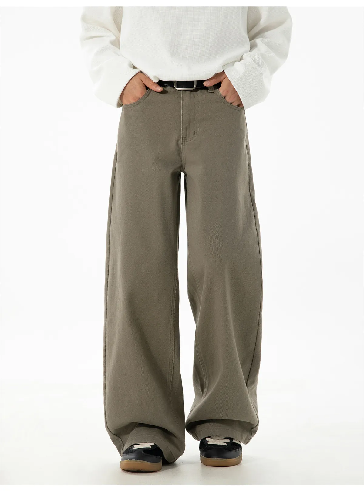 Men's Twill Casual Pants Loose Fit Straight Leg Cotton Trousers Autumn Style Semi-Elastic Waist Trendy Retro Long Pants for Men showcase 14