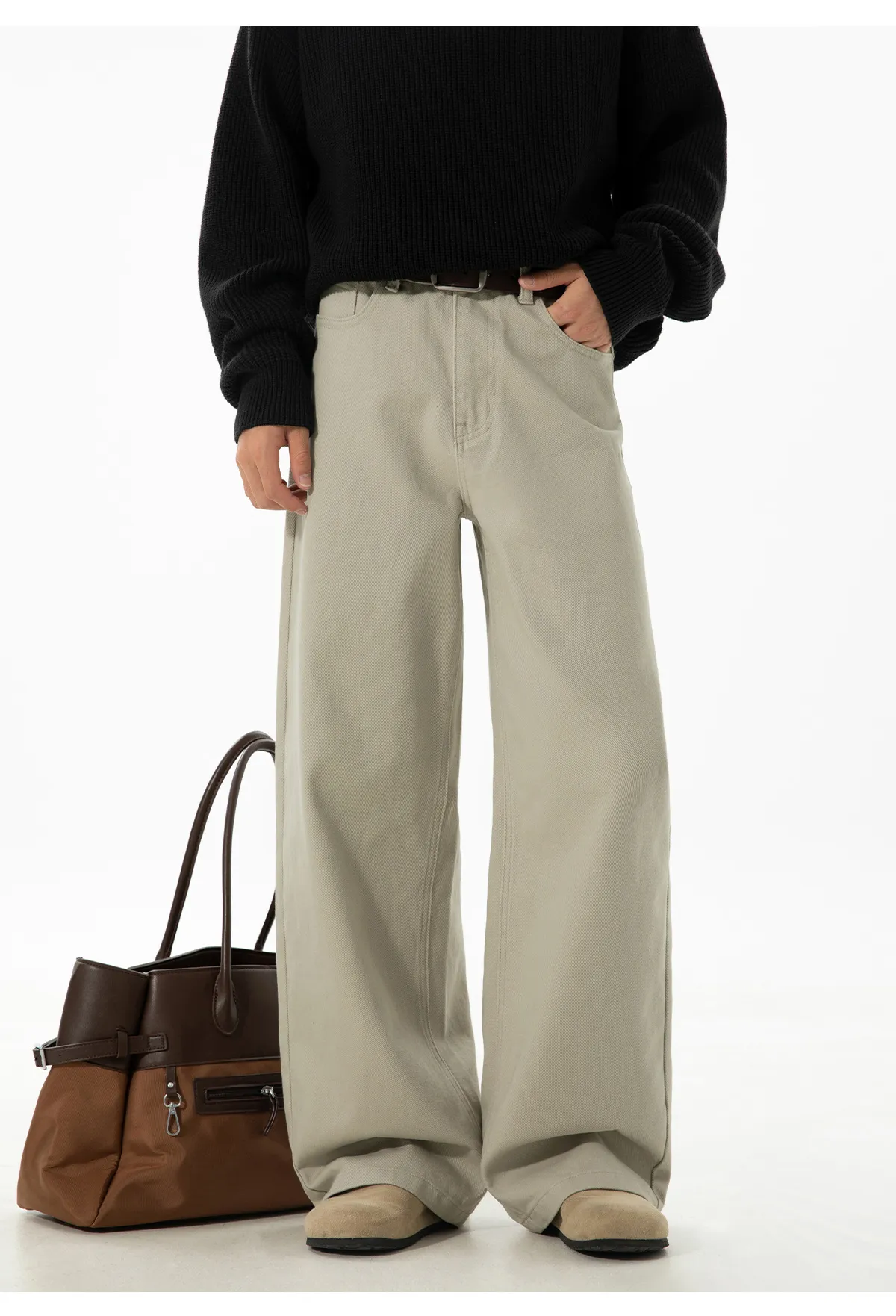 Men's Twill Casual Pants Loose Fit Straight Leg Cotton Trousers Autumn Style Semi-Elastic Waist Trendy Retro Long Pants for Men showcase 19