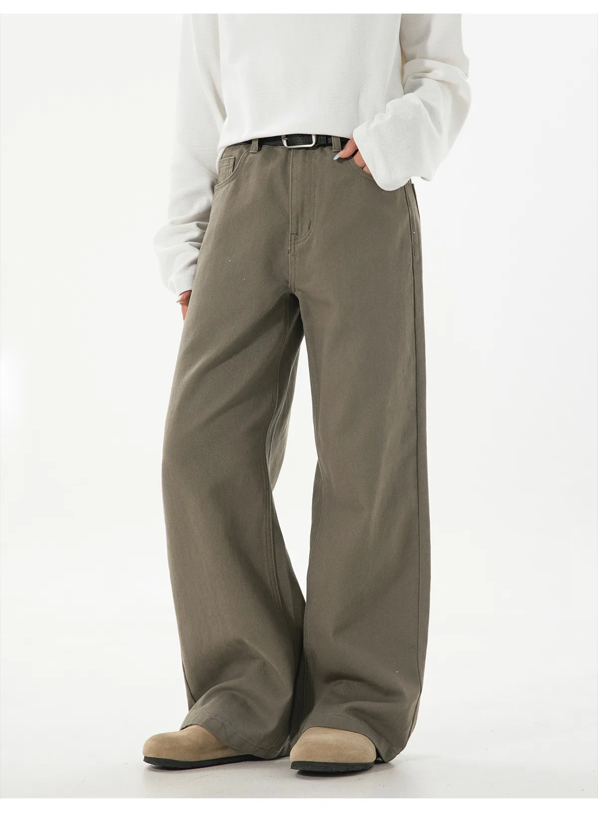 Men's Twill Casual Pants Loose Fit Straight Leg Cotton Trousers Autumn Style Semi-Elastic Waist Trendy Retro Long Pants for Men showcase 15