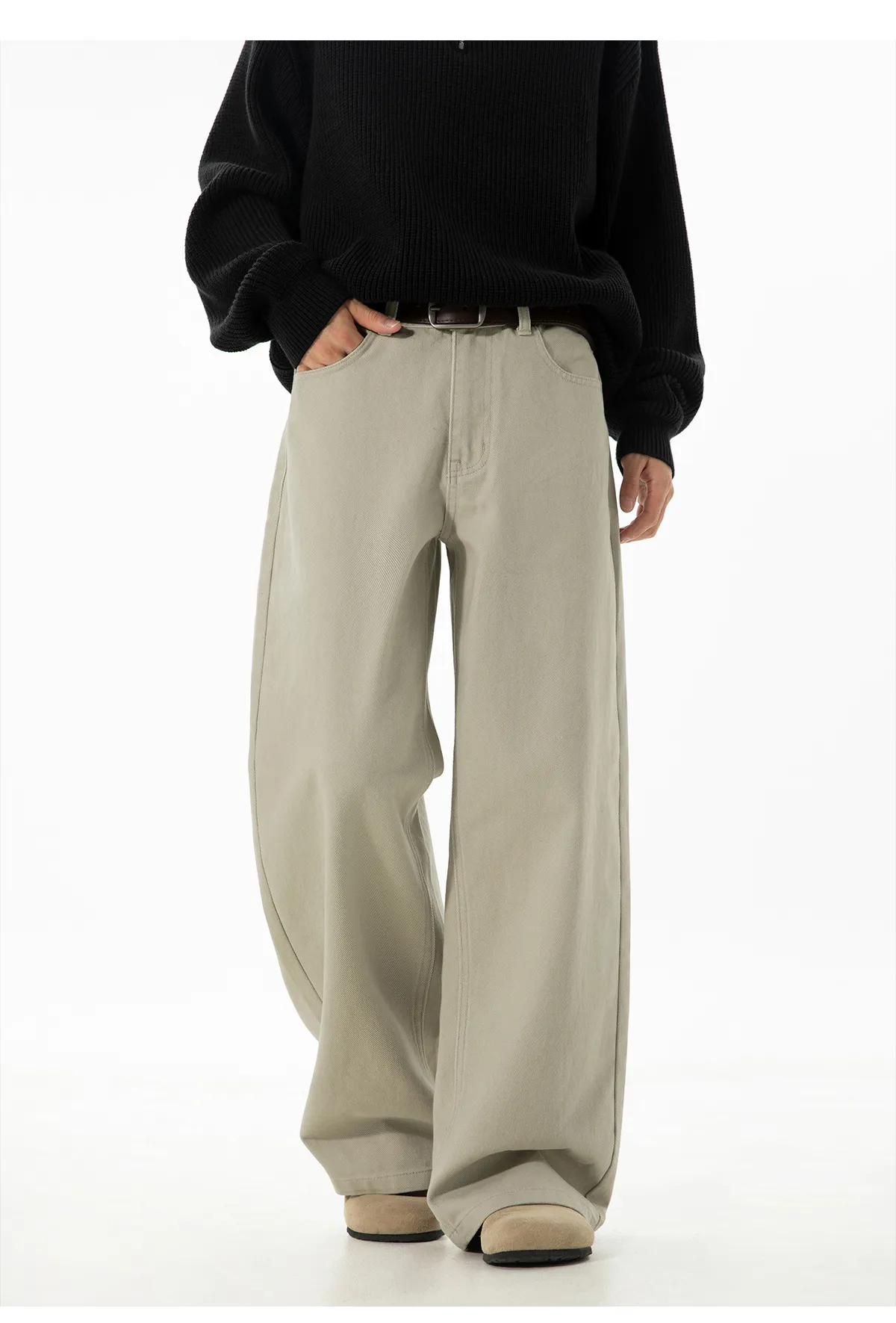 Men's Twill Casual Pants Loose Fit Straight Leg Cotton Trousers Autumn Style Semi-Elastic Waist Trendy Retro Long Pants for Men showcase 17
