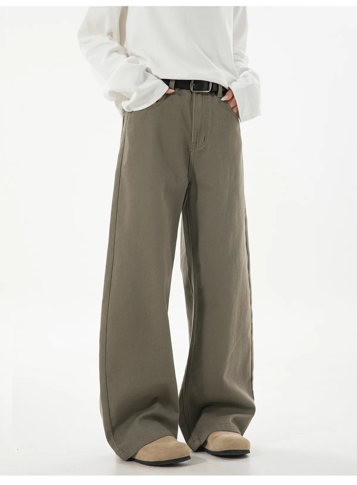 Men's Twill Casual Pants Loose Fit Straight Leg Cotton Trousers Autumn Style Semi-Elastic Waist Trendy Retro Long Pants for Men showcase 16