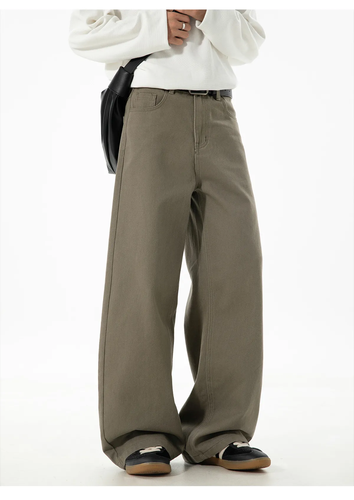 Men's Twill Casual Pants Loose Fit Straight Leg Cotton Trousers Autumn Style Semi-Elastic Waist Trendy Retro Long Pants for Men showcase 13
