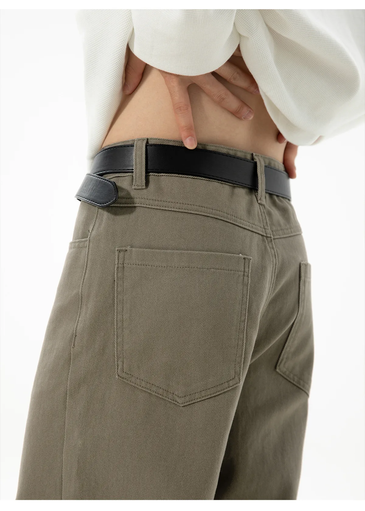 Men's Twill Casual Pants Loose Fit Straight Leg Cotton Trousers Autumn Style Semi-Elastic Waist Trendy Retro Long Pants for Men showcase 12