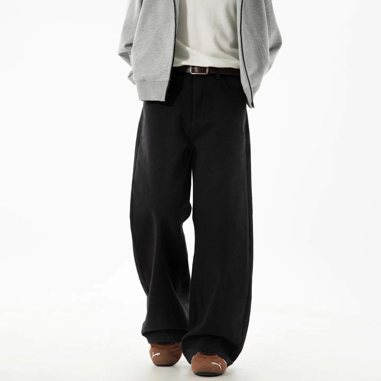 Men's Twill Casual Pants Loose Fit Straight Leg Cotton Trousers Autumn Style Semi-Elastic Waist Trendy Retro Long Pants for Men thumbnail 3