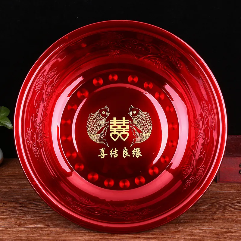 Red Wedding Washbasin Set for Women's Dowry - Traditional Chinese Wedding Supplies, Includes Washbasin and Accessories thumbnail 9