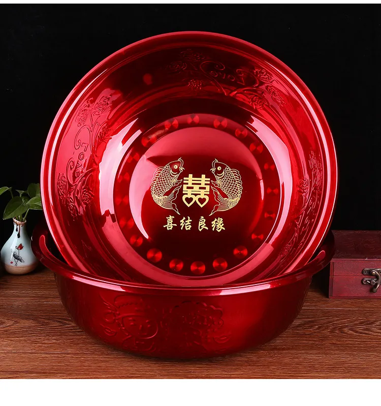 Red Wedding Washbasin Set for Women's Dowry - Traditional Chinese Wedding Supplies, Includes Washbasin and Accessories showcase 16