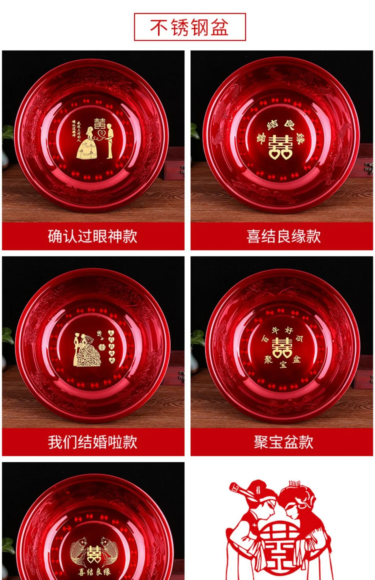 Red Wedding Washbasin Set for Women's Dowry - Traditional Chinese Wedding Supplies, Includes Washbasin and Accessories showcase 6