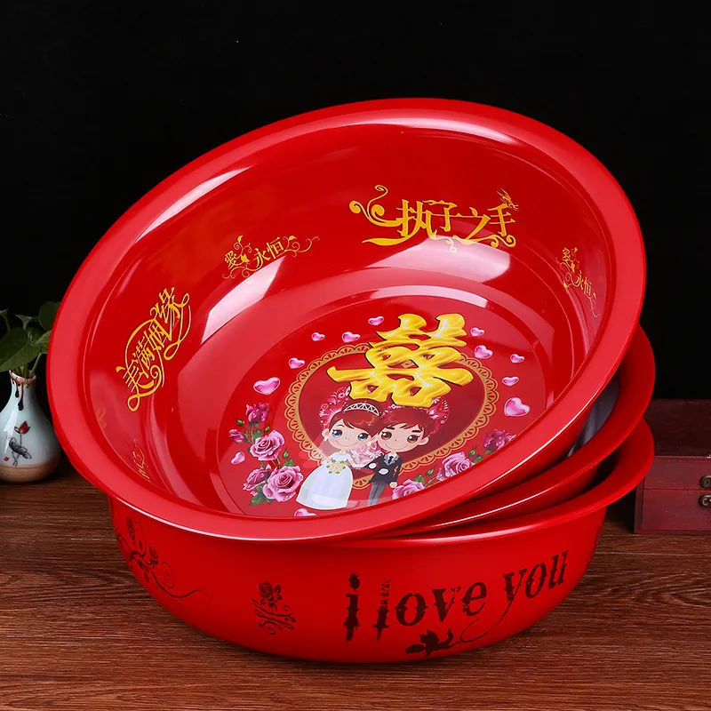 Red Wedding Washbasin Set for Women's Dowry - Traditional Chinese Wedding Supplies, Includes Washbasin and Accessories thumbnail 2