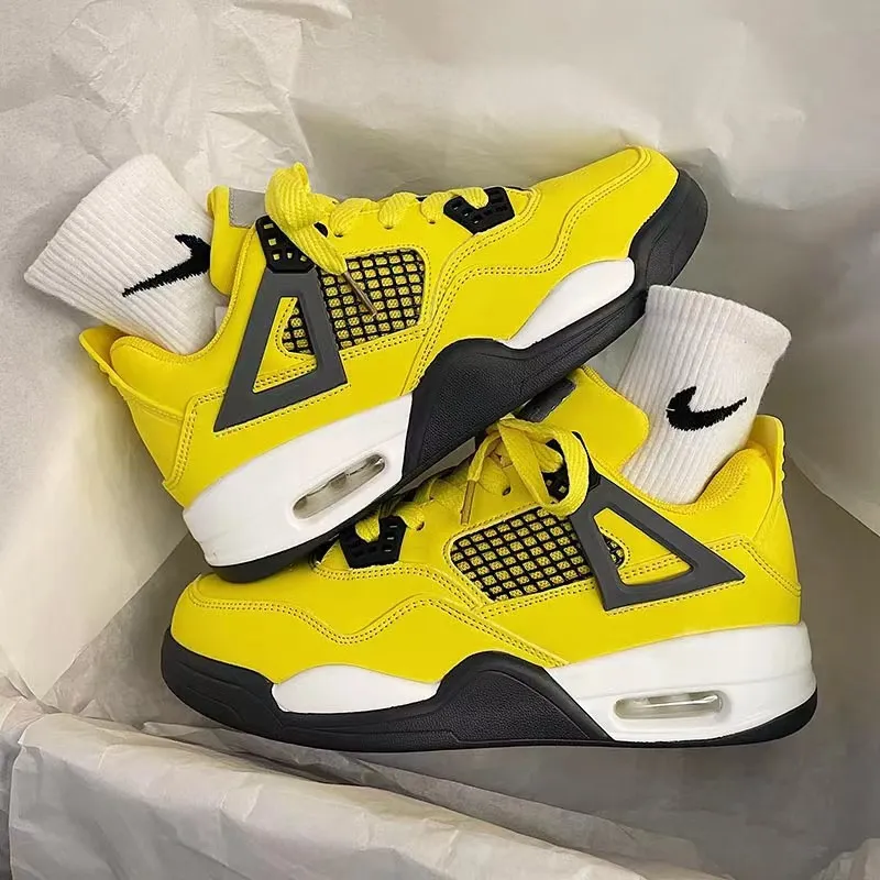 Men's Air Cushion Basketball Shoes - Electric Yellow Platform Sneakers, Trendy Sports Shoes, Spring Fashion, All-Match Design, Niche Style thumbnail 1