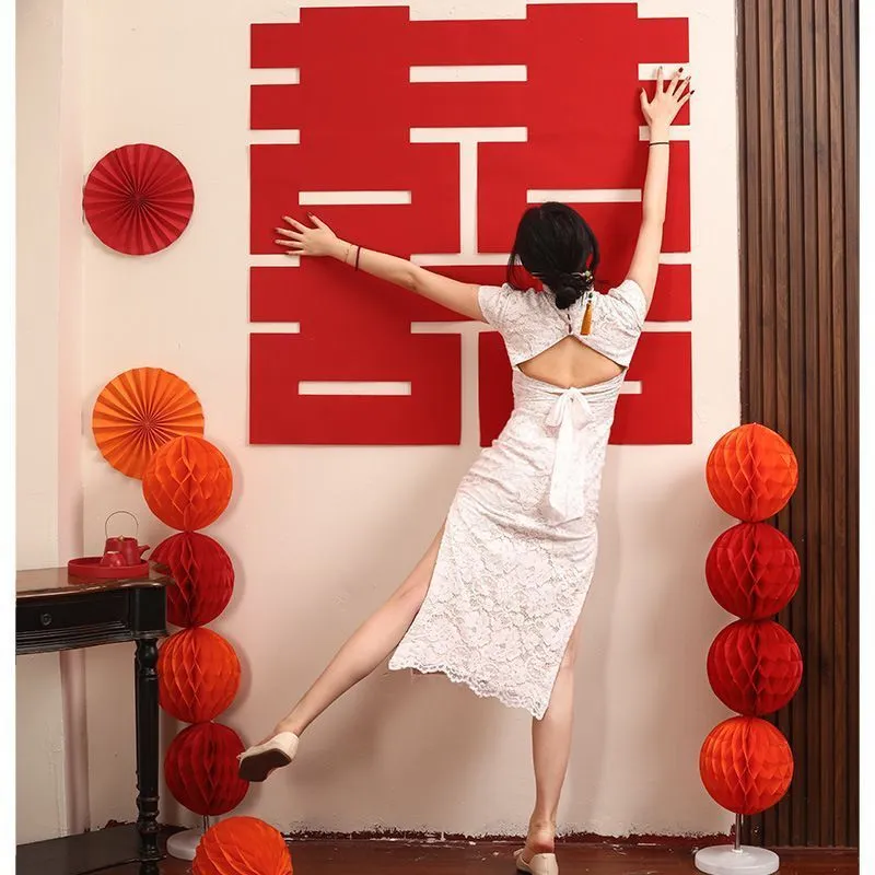 Wedding Room Decoration Set - Large 'Double Happiness' Backdrop, Window Clings, Door Decorations - Wholesale Wedding Supplies for Home, Parties, and Events thumbnail 4