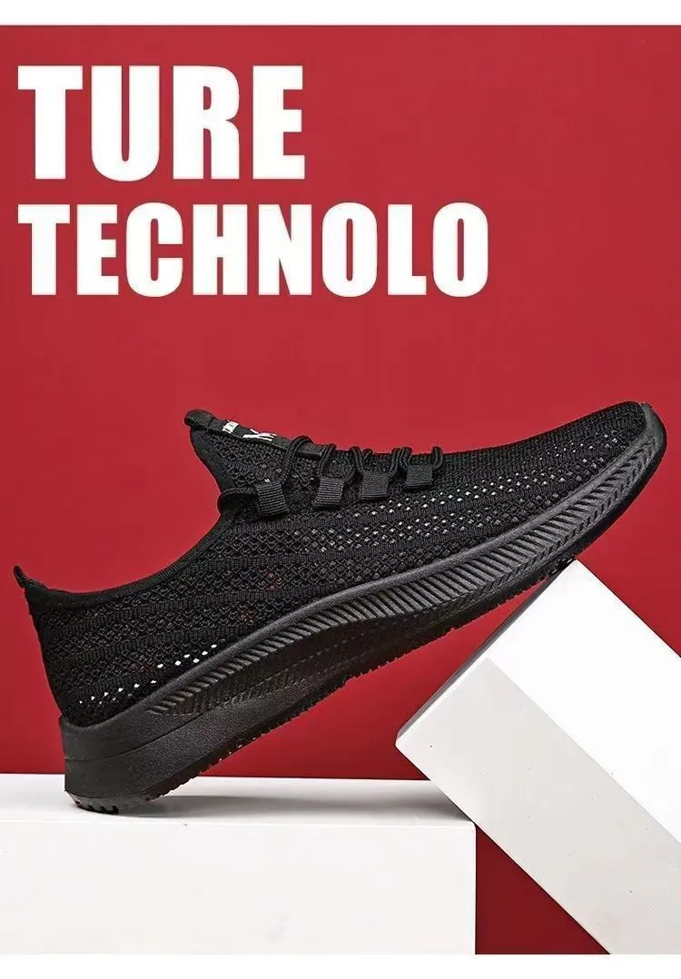 Men's Breathable Mesh Running Shoes - Lightweight Summer Sneakers, Hollow Design, Black Fashionable Sports Shoes for Men showcase 1