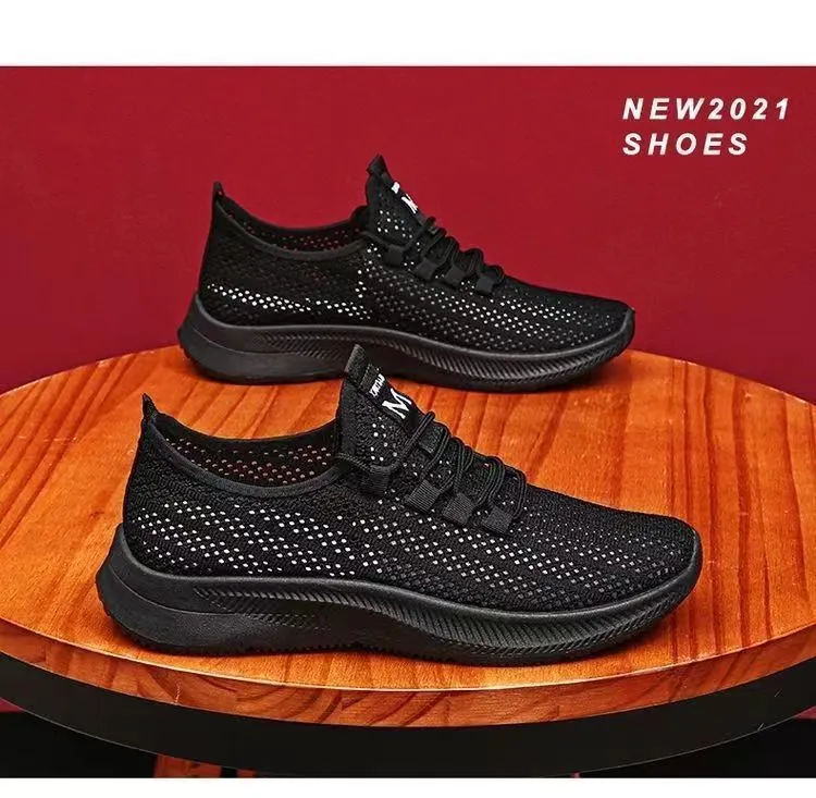 Men's Breathable Mesh Running Shoes - Lightweight Summer Sneakers, Hollow Design, Black Fashionable Sports Shoes for Men showcase 6