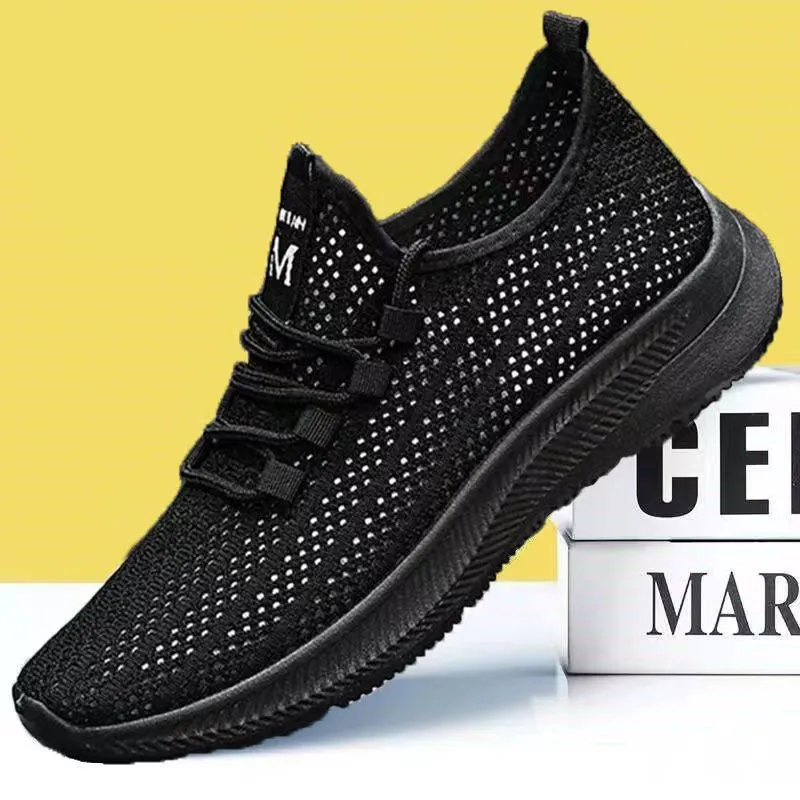 Men's Breathable Mesh Running Shoes - Lightweight Summer Sneakers, Hollow Design, Black Fashionable Sports Shoes for Men thumbnail 1