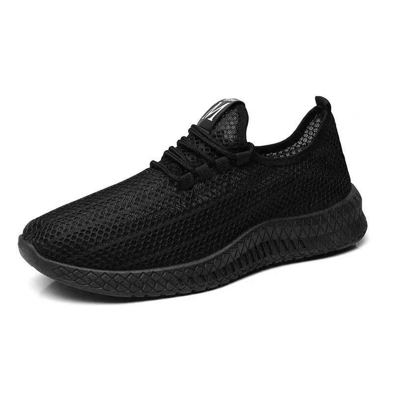 Men's Breathable Mesh Running Shoes - Lightweight Summer Sneakers, Hollow Design, Black Fashionable Sports Shoes for Men thumbnail 6