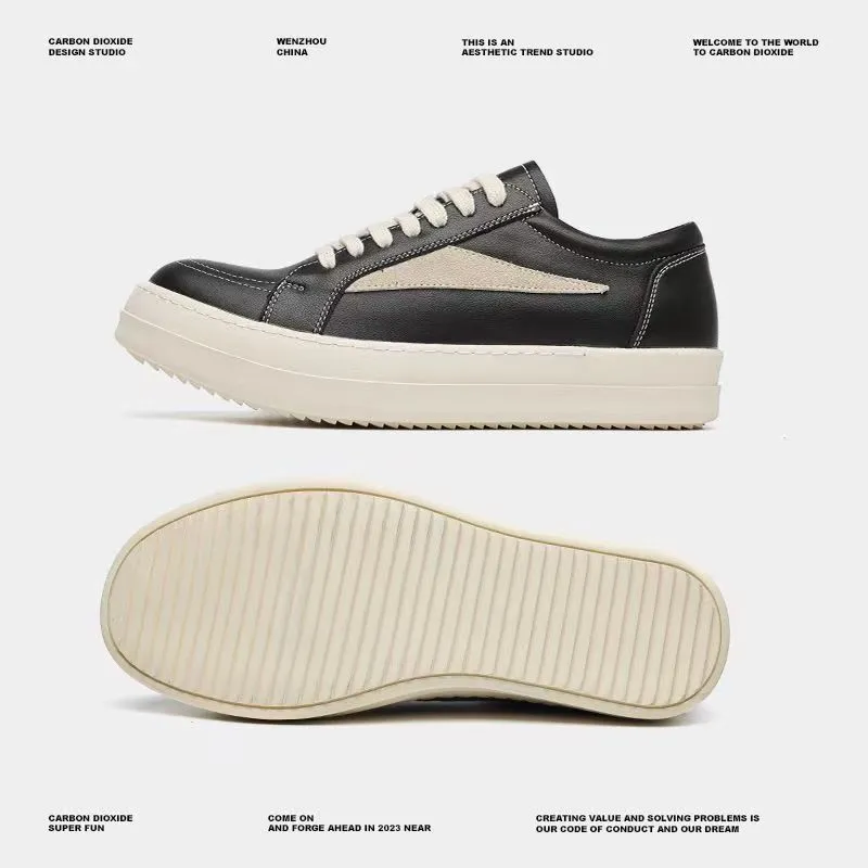 Men's Leather Casual Shoes Thick Sole Fashion Sneakers Trendy Breathable Spring Footwear Niche Design for Boys and Young Men showcase 2