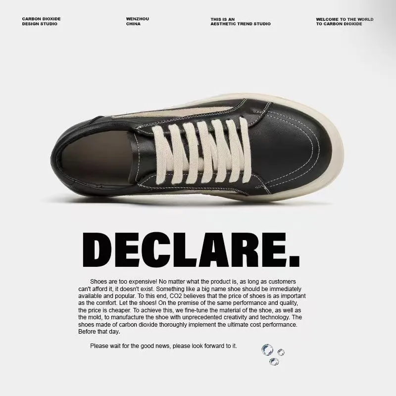 Men's Leather Casual Shoes Thick Sole Fashion Sneakers Trendy Breathable Spring Footwear Niche Design for Boys and Young Men showcase 3