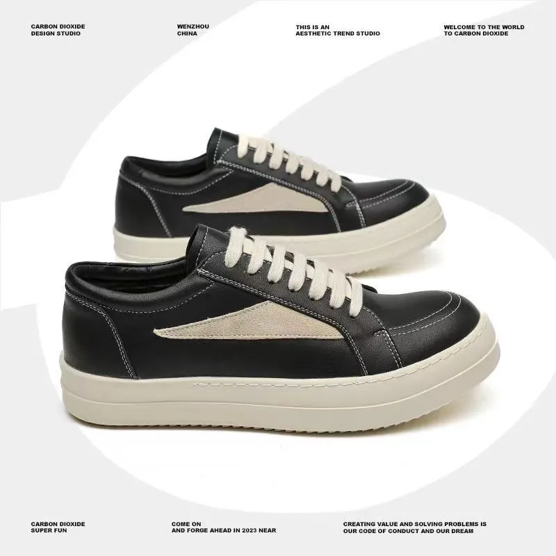 Men's Leather Casual Shoes Thick Sole Fashion Sneakers Trendy Breathable Spring Footwear Niche Design for Boys and Young Men showcase 5