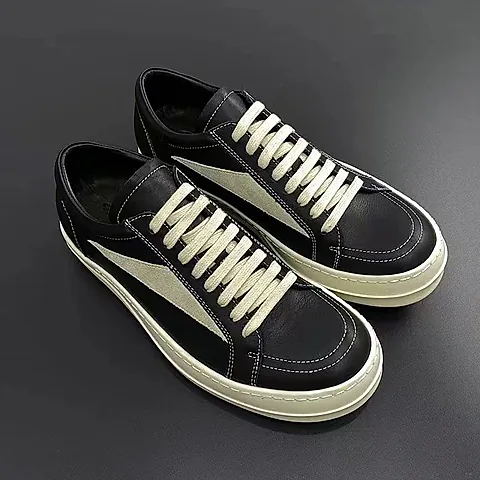 Men's Leather Casual Shoes Thick Sole Fashion Sneakers Trendy Breathable Spring Footwear Niche Design for Boys and Young Men