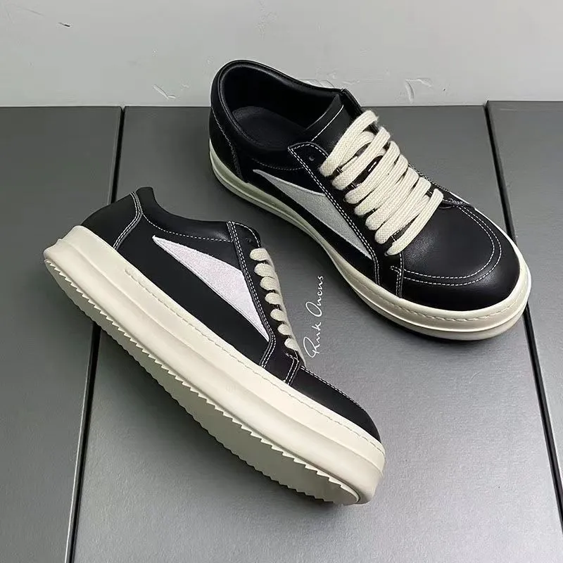 Men's Leather Casual Shoes Thick Sole Fashion Sneakers Trendy Breathable Spring Footwear Niche Design for Boys and Young Men thumbnail 2