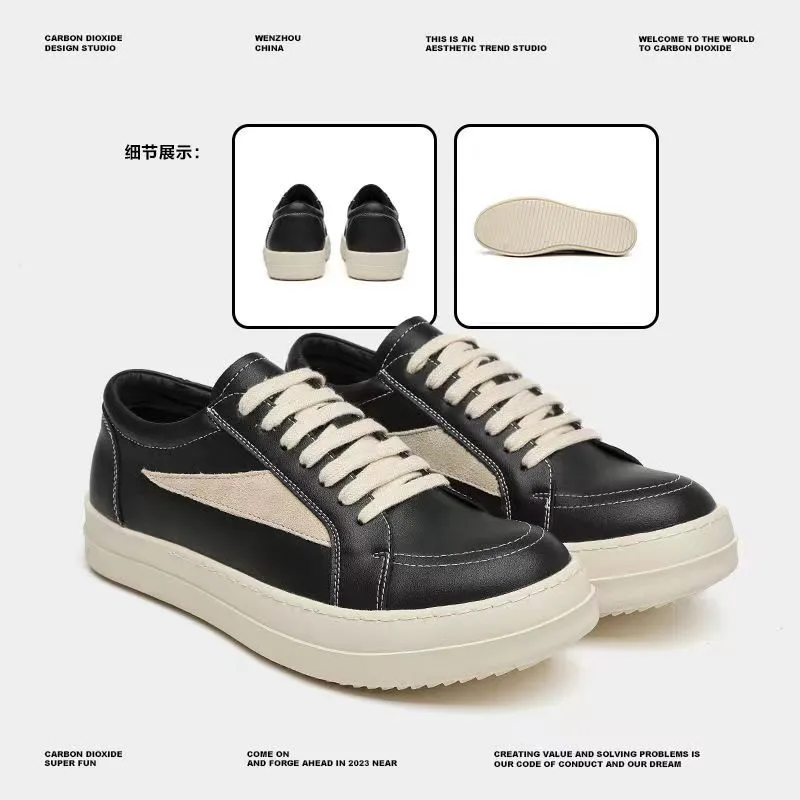 Men's Leather Casual Shoes Thick Sole Fashion Sneakers Trendy Breathable Spring Footwear Niche Design for Boys and Young Men showcase 1