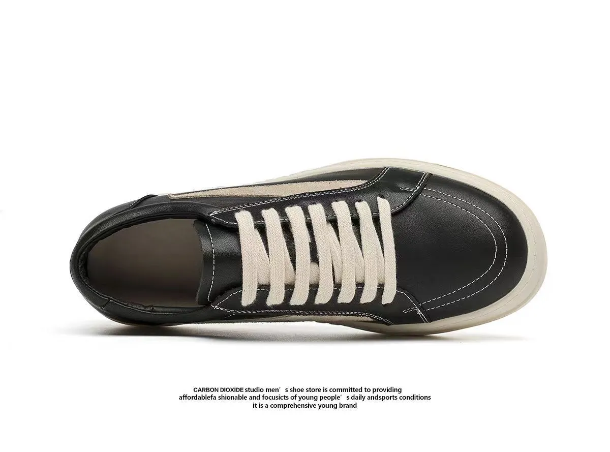 Men's Leather Casual Shoes Thick Sole Fashion Sneakers Trendy Breathable Spring Footwear Niche Design for Boys and Young Men showcase 12