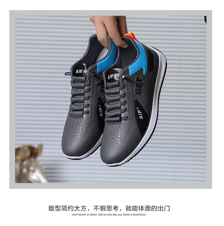 Men's Leather Slip-On Sneakers Breathable Casual Walking Shoes Lightweight Thick Sole Sports Running Shoes for Spring, Forrest Gump Style showcase 10