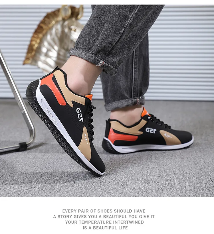 Men's Leather Slip-On Sneakers Breathable Casual Walking Shoes Lightweight Thick Sole Sports Running Shoes for Spring, Forrest Gump Style showcase 8