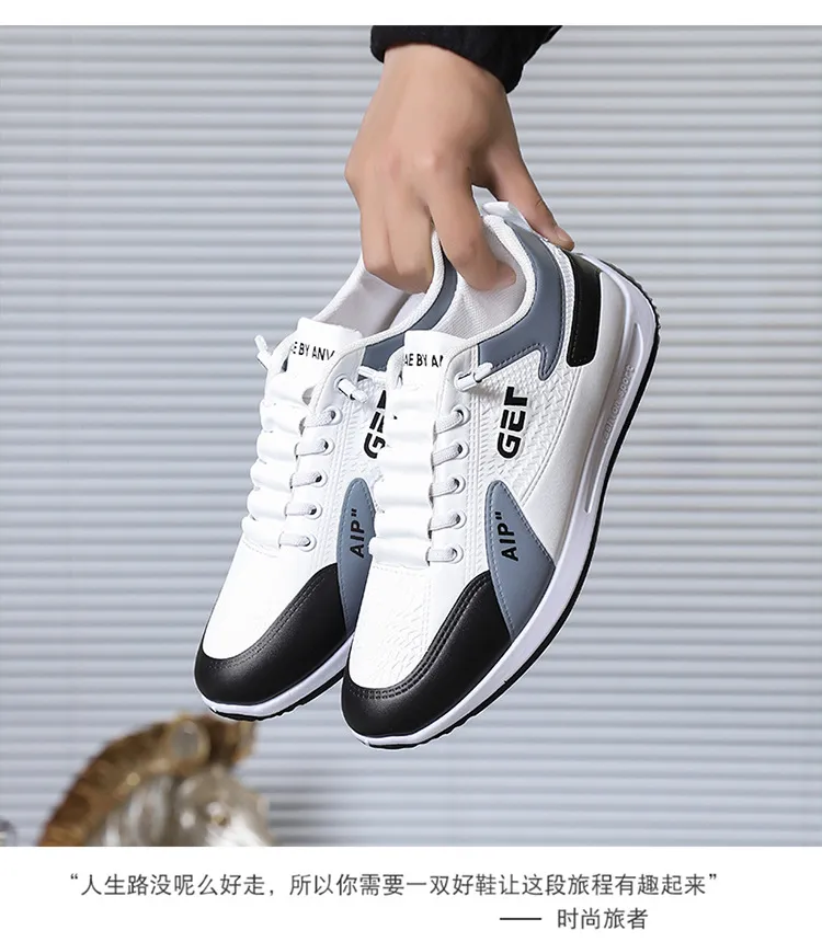 Men's Leather Slip-On Sneakers Breathable Casual Walking Shoes Lightweight Thick Sole Sports Running Shoes for Spring, Forrest Gump Style showcase 4