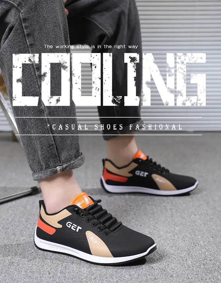 Men's Leather Slip-On Sneakers Breathable Casual Walking Shoes Lightweight Thick Sole Sports Running Shoes for Spring, Forrest Gump Style showcase 1