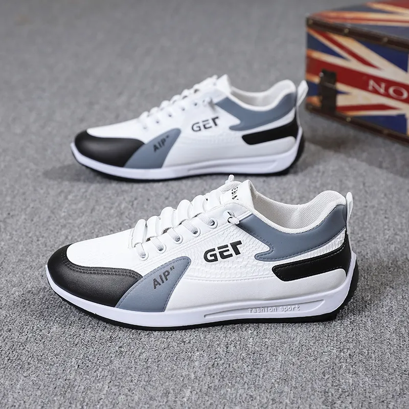 Men's Leather Slip-On Sneakers Breathable Casual Walking Shoes Lightweight Thick Sole Sports Running Shoes for Spring, Forrest Gump Style thumbnail 7