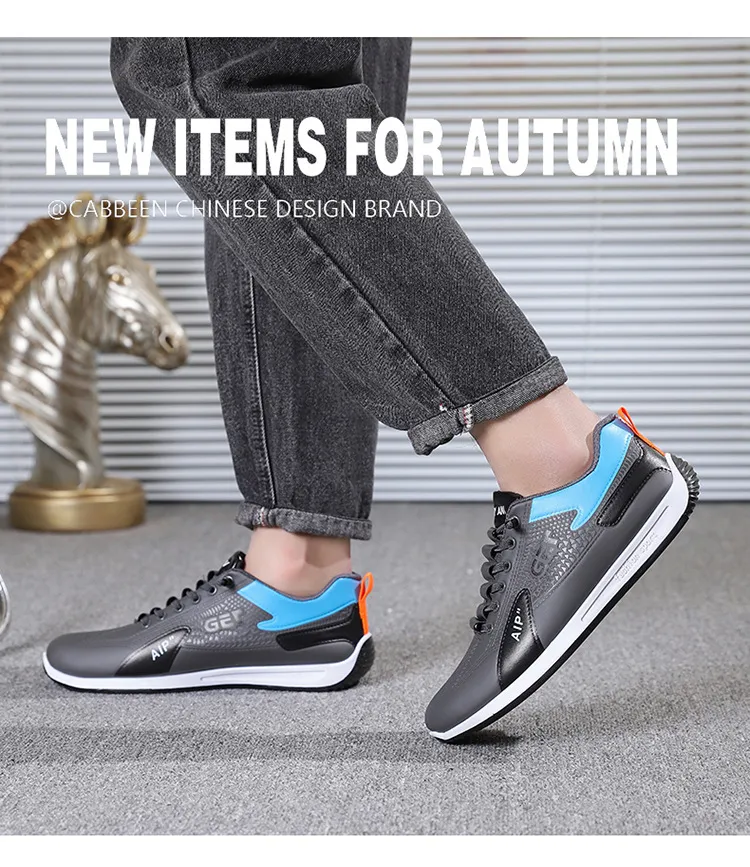 Men's Leather Slip-On Sneakers Breathable Casual Walking Shoes Lightweight Thick Sole Sports Running Shoes for Spring, Forrest Gump Style showcase 9