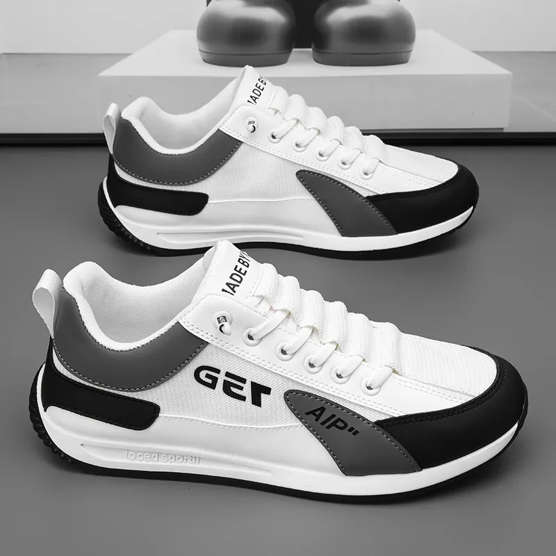 Men's Leather Slip-On Sneakers Breathable Casual Walking Shoes Lightweight Thick Sole Sports Running Shoes for Spring, Forrest Gump Style thumbnail 1