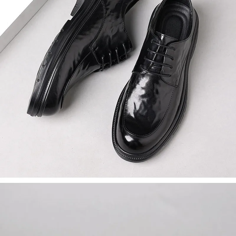 Men's Genuine Leather Dress Shoes Hand-Scratched Formal Business Casual Commuter Office Soft Sole Wedding Groom Shoes showcase 4