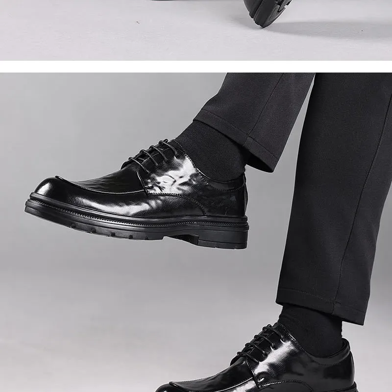 Men's Genuine Leather Dress Shoes Hand-Scratched Formal Business Casual Commuter Office Soft Sole Wedding Groom Shoes showcase 14