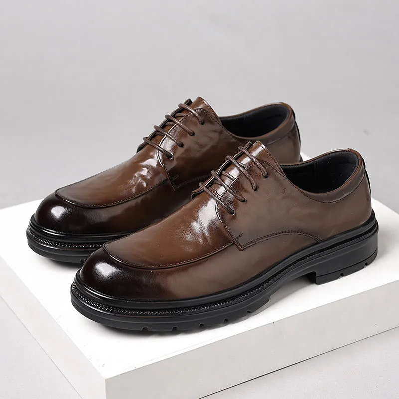 Men's Genuine Leather Dress Shoes Hand-Scratched Formal Business Casual Commuter Office Soft Sole Wedding Groom Shoes thumbnail 4