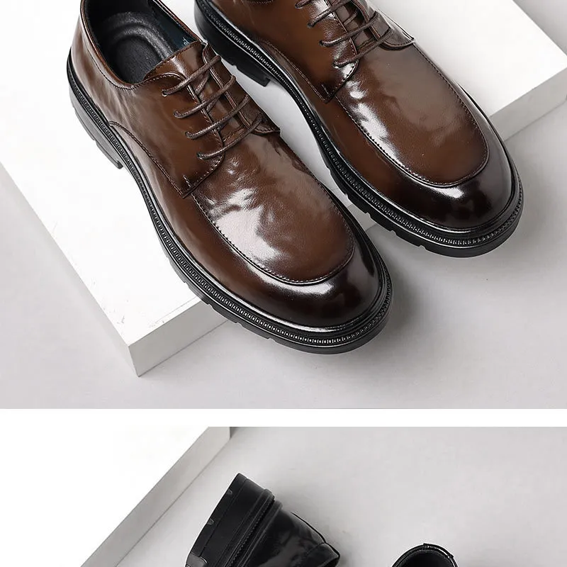 Men's Genuine Leather Dress Shoes Hand-Scratched Formal Business Casual Commuter Office Soft Sole Wedding Groom Shoes showcase 3