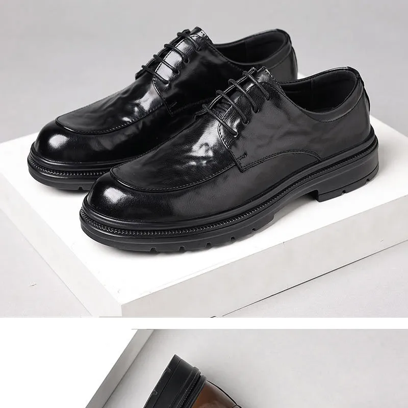 Men's Genuine Leather Dress Shoes Hand-Scratched Formal Business Casual Commuter Office Soft Sole Wedding Groom Shoes showcase 5