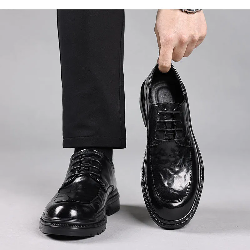 Men's Genuine Leather Dress Shoes Hand-Scratched Formal Business Casual Commuter Office Soft Sole Wedding Groom Shoes showcase 9