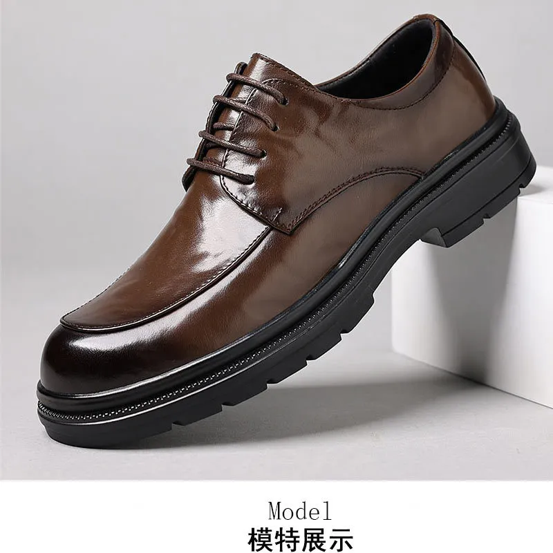 Men's Genuine Leather Dress Shoes Hand-Scratched Formal Business Casual Commuter Office Soft Sole Wedding Groom Shoes showcase 8