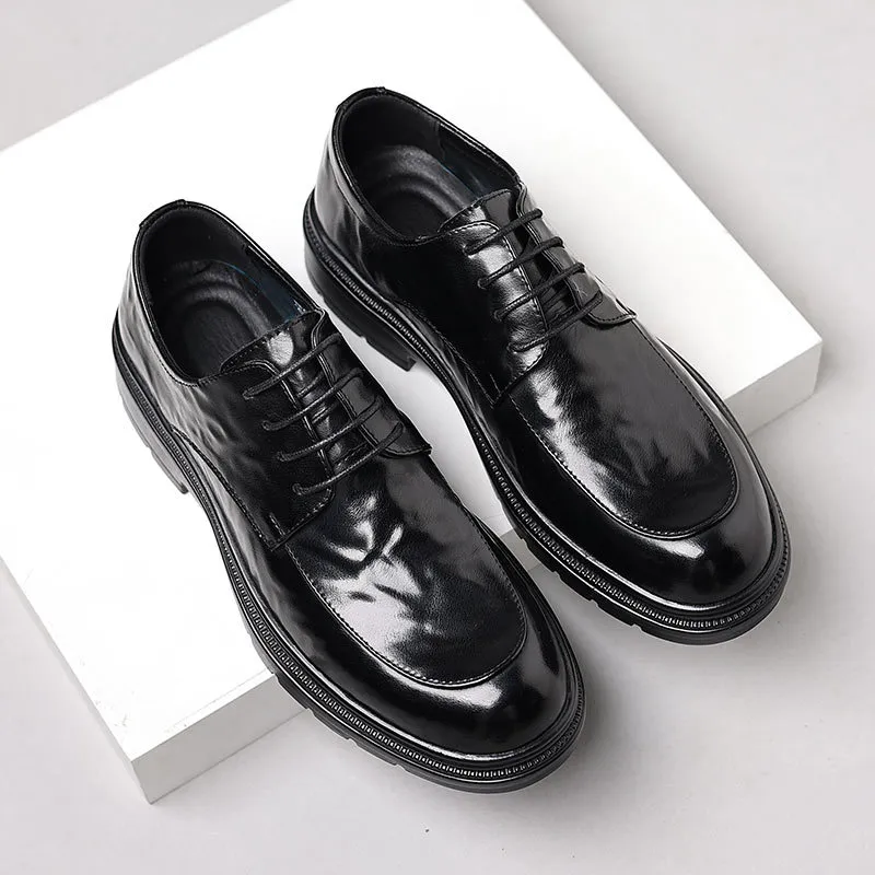 Men's Genuine Leather Dress Shoes Hand-Scratched Formal Business Casual Commuter Office Soft Sole Wedding Groom Shoes thumbnail 1