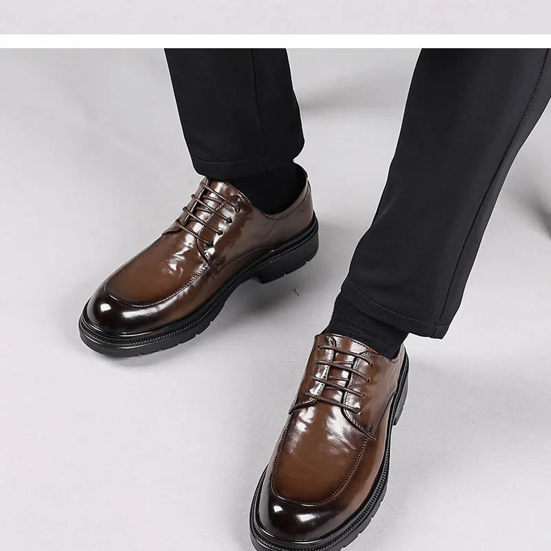 Men's Genuine Leather Dress Shoes Hand-Scratched Formal Business Casual Commuter Office Soft Sole Wedding Groom Shoes showcase 11