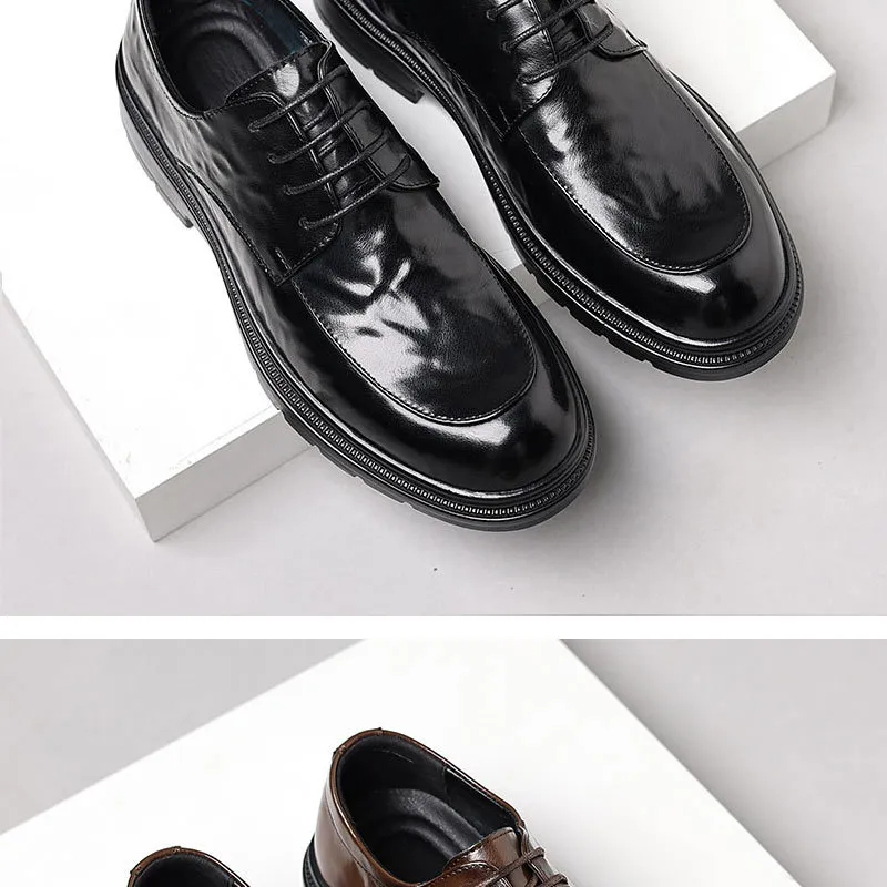 Men's Genuine Leather Dress Shoes Hand-Scratched Formal Business Casual Commuter Office Soft Sole Wedding Groom Shoes showcase 2