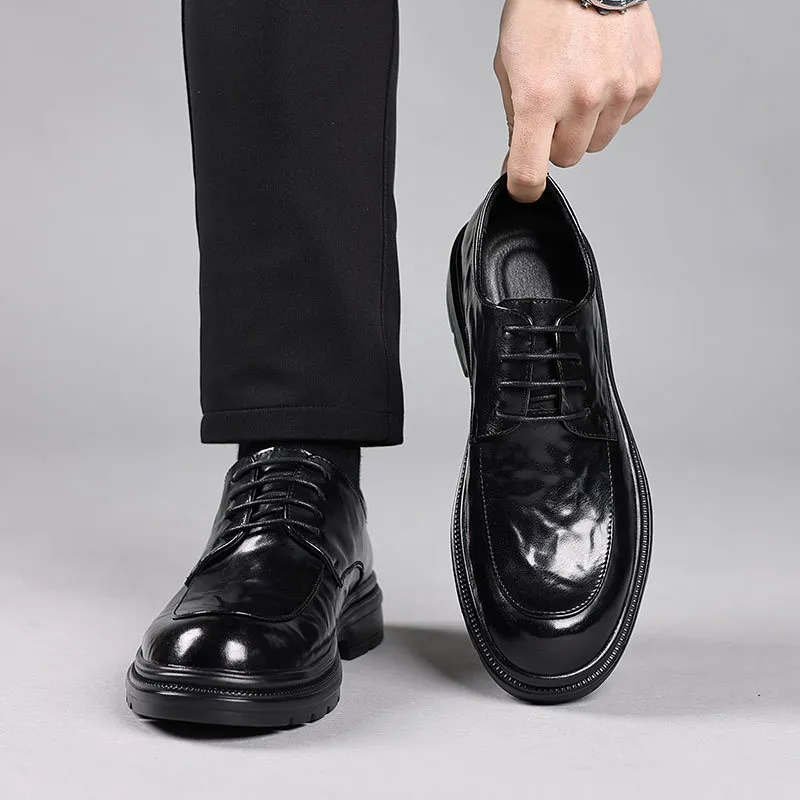 Men's Genuine Leather Dress Shoes Hand-Scratched Formal Business Casual Commuter Office Soft Sole Wedding Groom Shoes thumbnail 3
