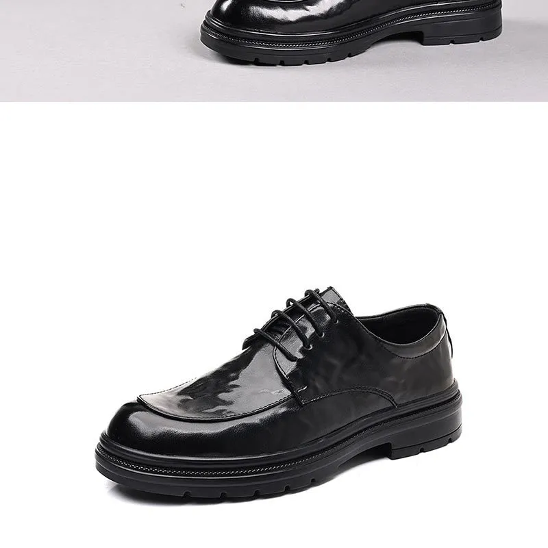 Men's Genuine Leather Dress Shoes Hand-Scratched Formal Business Casual Commuter Office Soft Sole Wedding Groom Shoes showcase 15